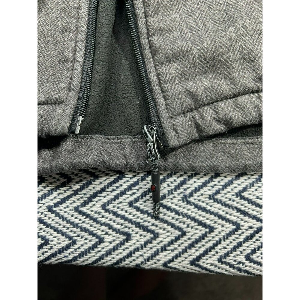 BKE Sport Gray Herringbone Full-Zip Hooded Jacket With Adjustable Velcro Cuffs & - Picture 4 of 8